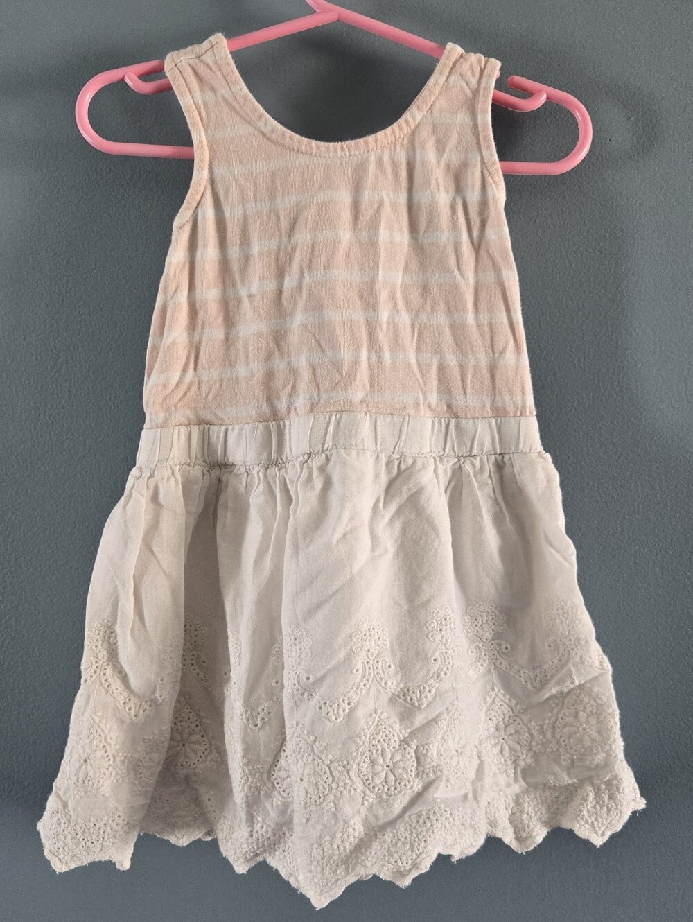 Sleeveless Pink & Cream Eyelet Dress 24m